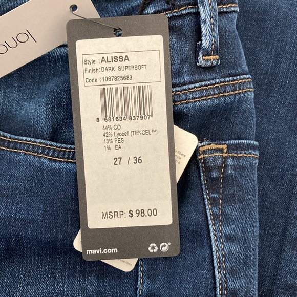 Mavi Denim Alissa High-Rise, Super-Skinny Dark Supersoft 36” Inseam Jeans - Picture 8 of 8